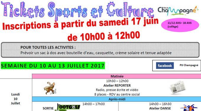 Tickets Sports   Culture — Été 2017