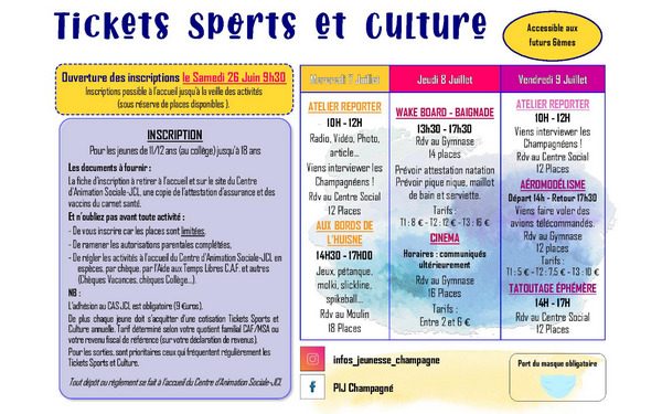 Tickets Sports & Culture | été 2021